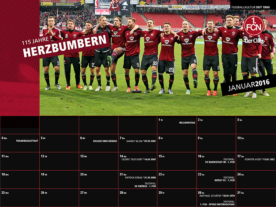 1. FC Nürnberg: Neues Jahr, neuer Desktopkalender!